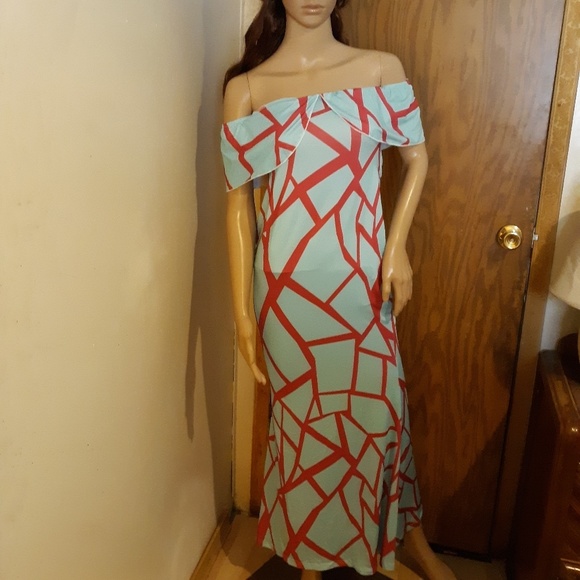 Womens Off Shoulder Full Length Bodycon Dress Sz M - Picture 2 of 7